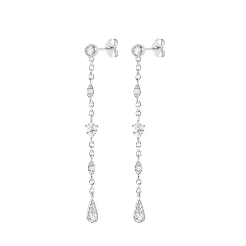 925 Sterling Silver Tassel Hoop Earrings for Women - White Zircon