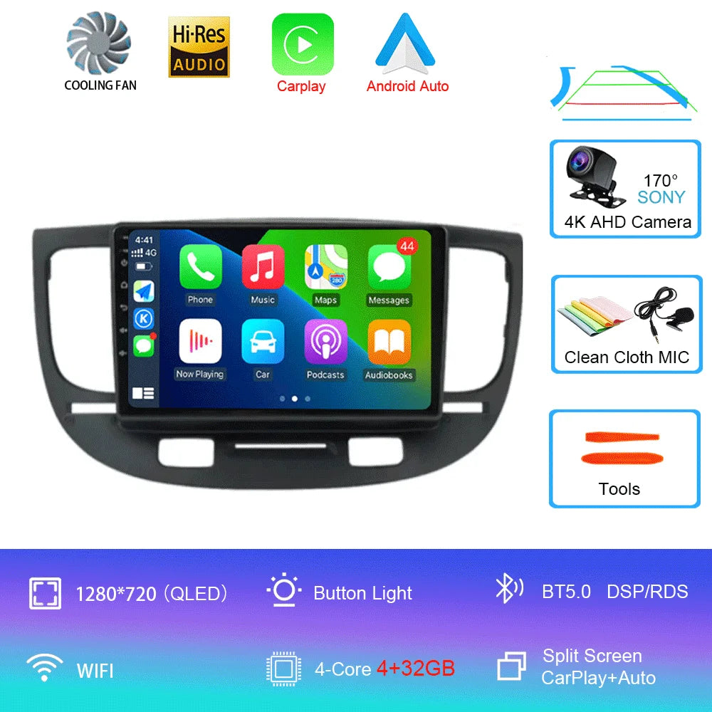 For Kia RIO 2 RIO2 2005 - 2011 Android 16 Bluetooth WIFI Car Radio Multimedia Video Player GPS No 2 Din Free Auto 360 Camera 4G