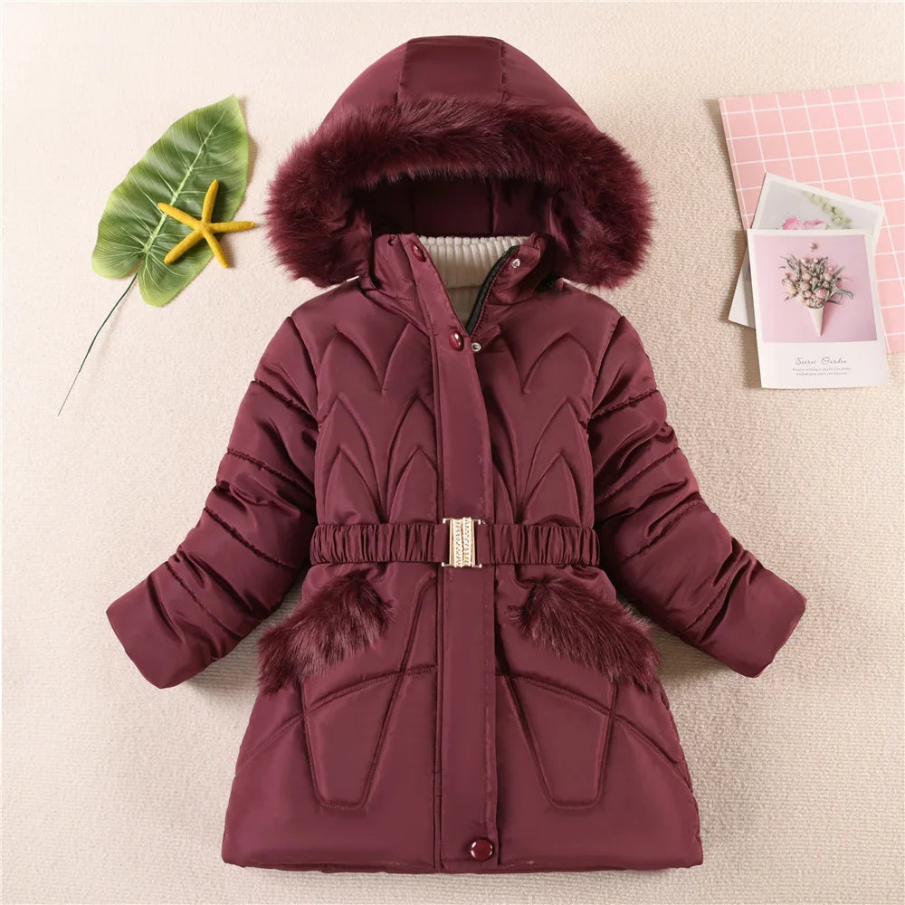 Girls' Hooded Winter Coat with Belt - Plush Lined Heavy Jacket - photo 2