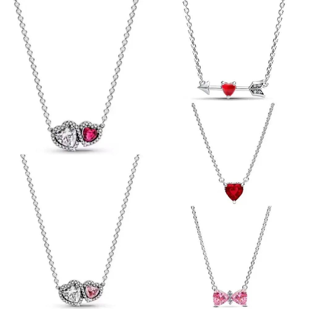 925 Silver Heart & Bow Necklace - Exquisite Women's Jewelry Gift