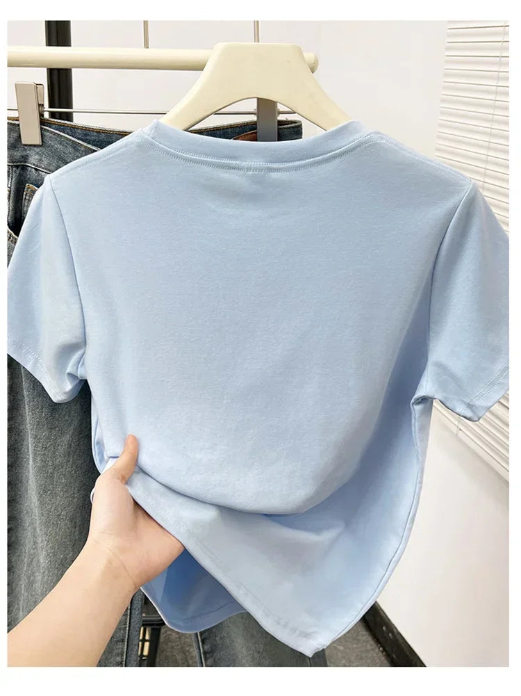 Women's Solid Short Sleeve Tee — Casual Y2K Top