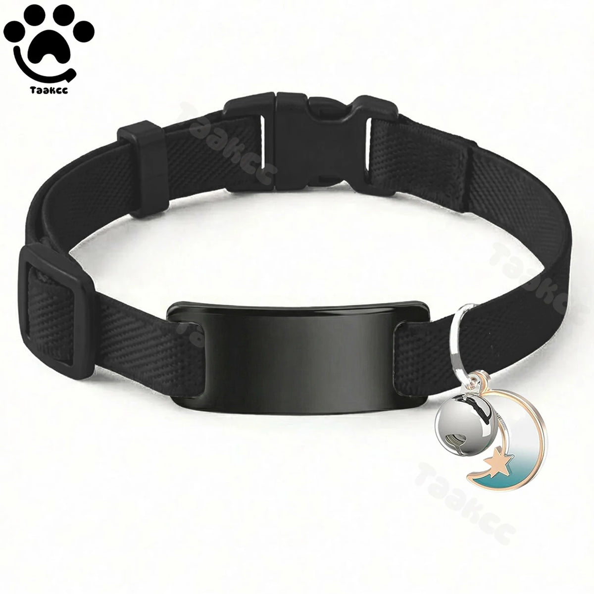 Customized Fashion Elastic Cat Collar Free Engraved Puppy Kitten Anti-lost Pet ID Nameplate Necklace With Bell & Moon Ornament