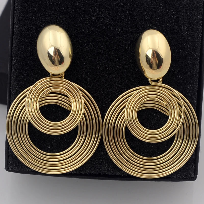 Big Round Statement Earrings — Gold & Silver Tone Geometric