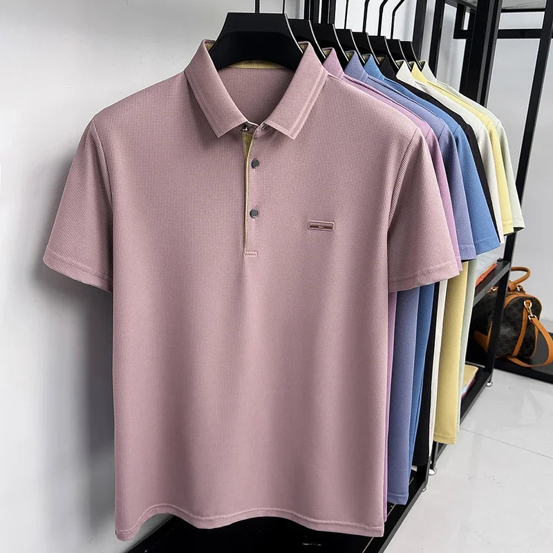 Men's Honeycomb Jacquard Polo - Breathable Mesh, Metal Buttons