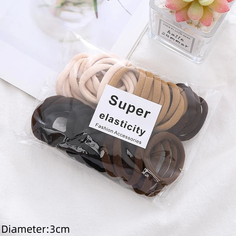50pcs Black Elastic Hair Band Leagues Ties Colets Scrunchies Springs Gum Accessory For Girl Women No Damage Pigtails Holder Set
