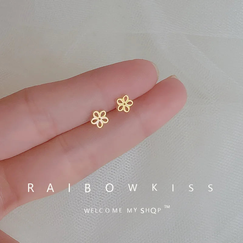 Korean Minimalism Gold Color Small Leaf Butterfly Stud Earrings for Women Hypoallergenic Daily Wear Ear Girls Pierc Gifts