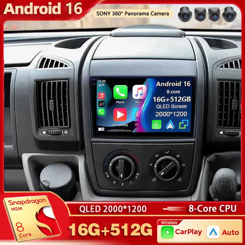 Android 16 For Fiat Ducato Peugeot Boxer Citroen Jumper 2006-2022 2K QLED Android Car Radio Multimedia stereo Player GPS CarPlay