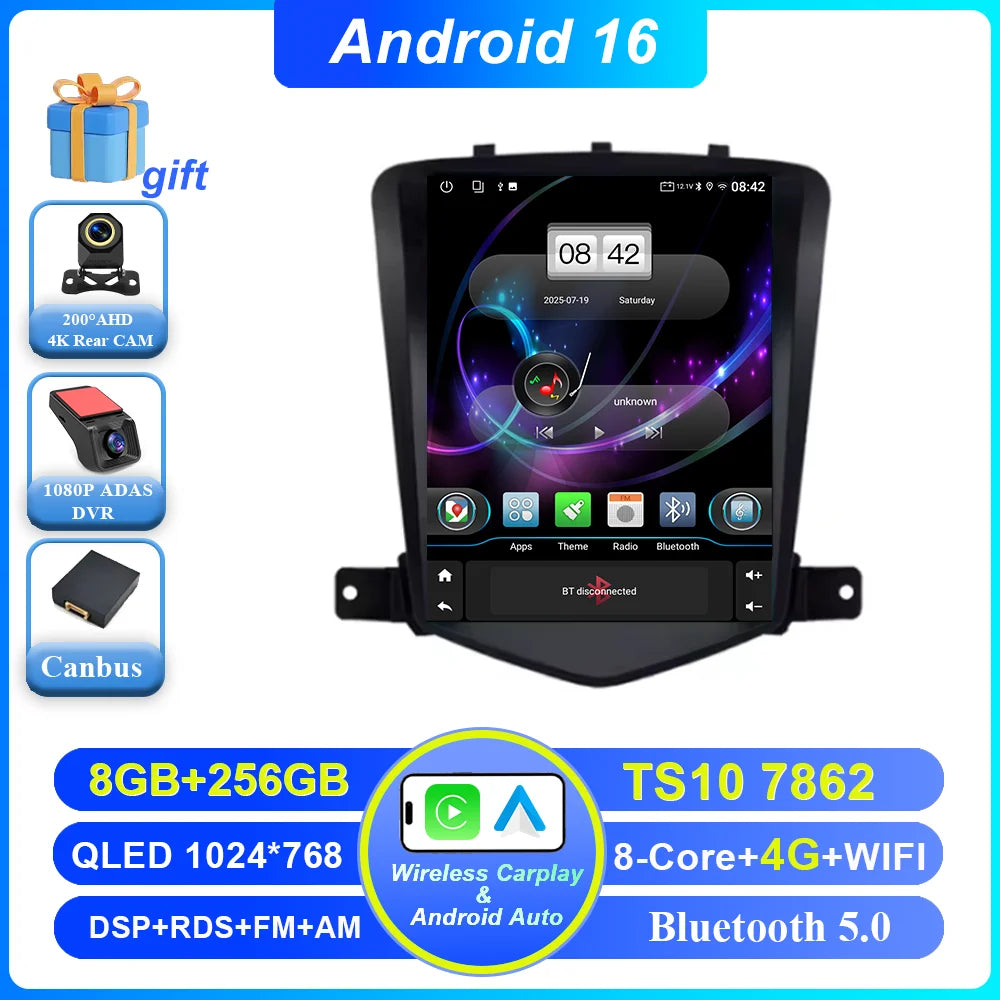 Car Stereo with Apple CarPlay & Android Auto, Compatible with Chevrolet Cruze J300