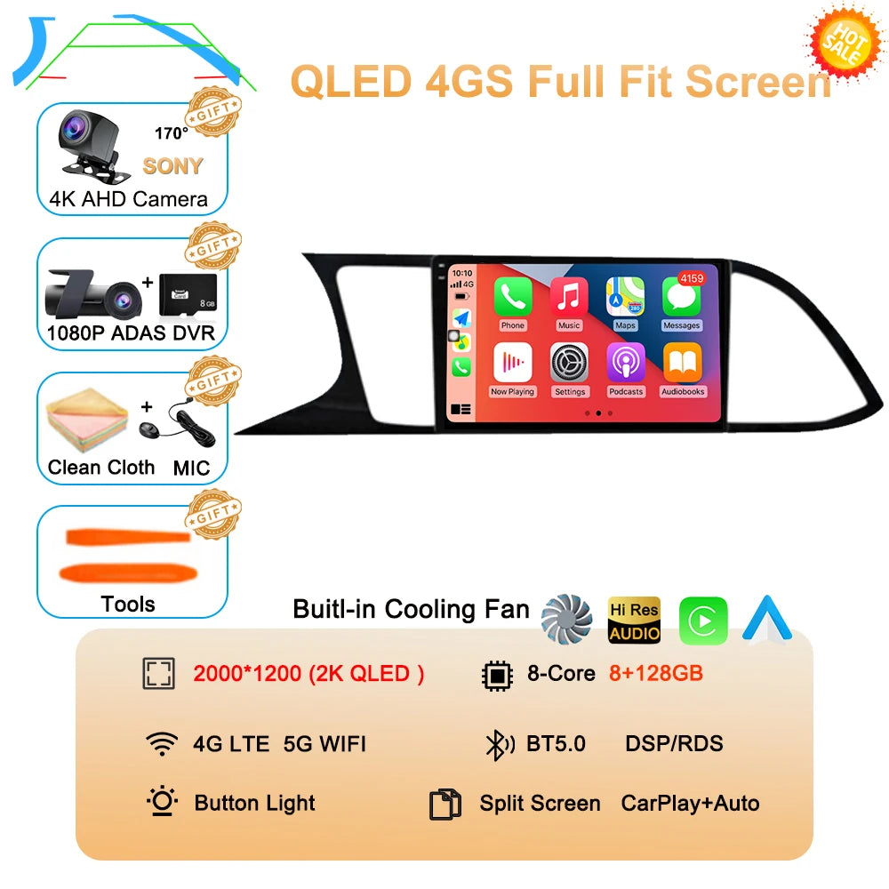 Android Car Stereo for Seat Leon 3 MK3 (2012–2020) — CarPlay, Android Auto, GPS, 4G, 360° Camera Ready