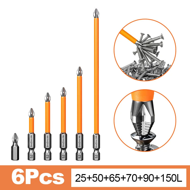 Anti Slip bits Magnetic Screwdriver bit Set S2 Alloy Steel Impact Resistance Hex Shank Alloy Steel Bits Suitable for Power Tools