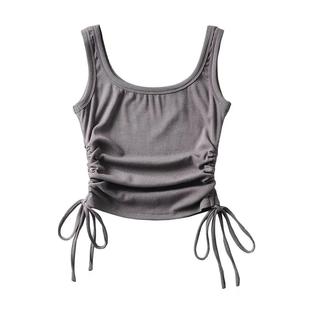 New Arrival Girls Casual Solid Colour Two Side Drawstring Vest Folds Shirring Sexy Tank&Camis