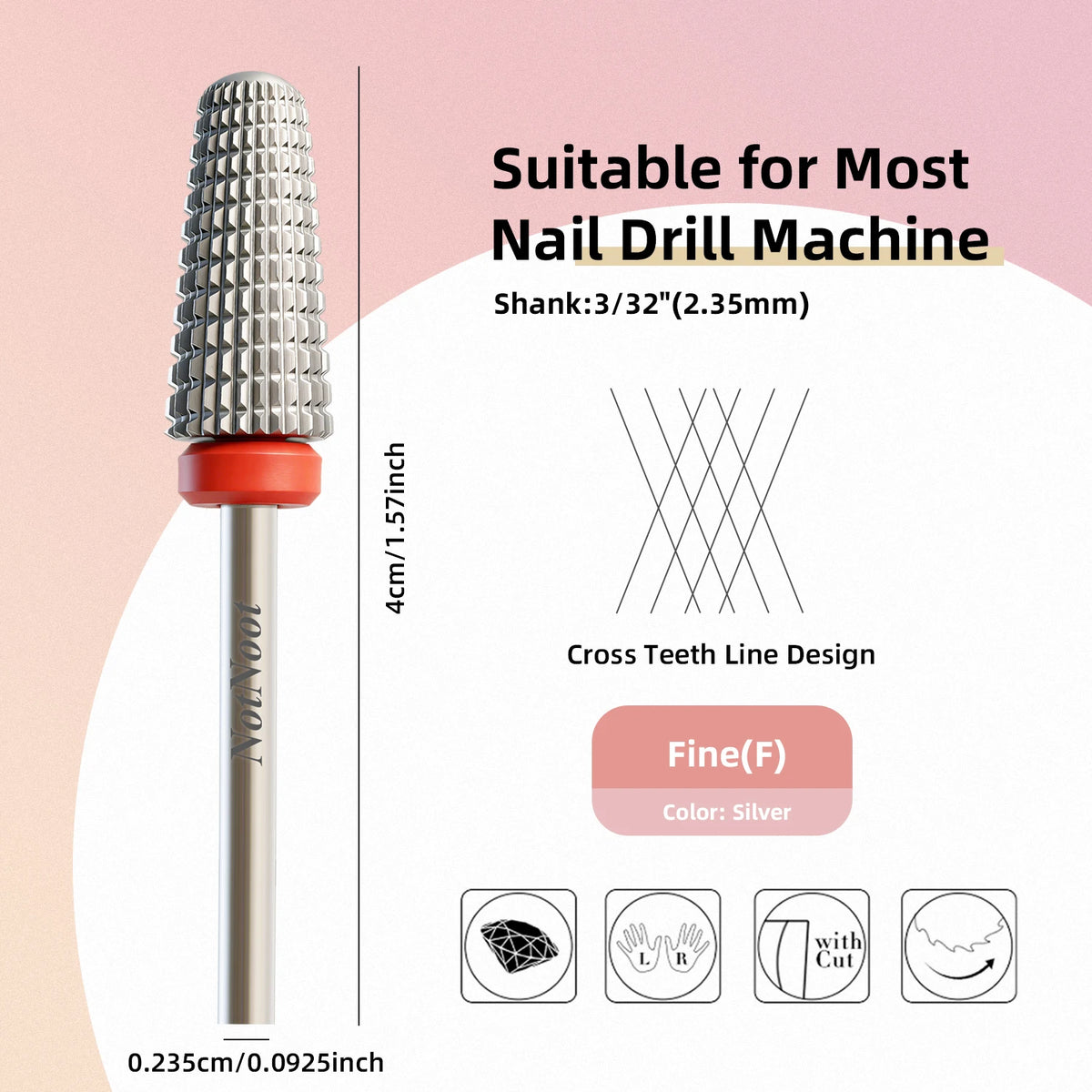 Nail Drill Bit, 5 in 1 Carbide Tapered, 3/32" Shank for Nails Fast Removing Acrylic Nail Hard Gels Cuticle Nail Efile Bit for Na