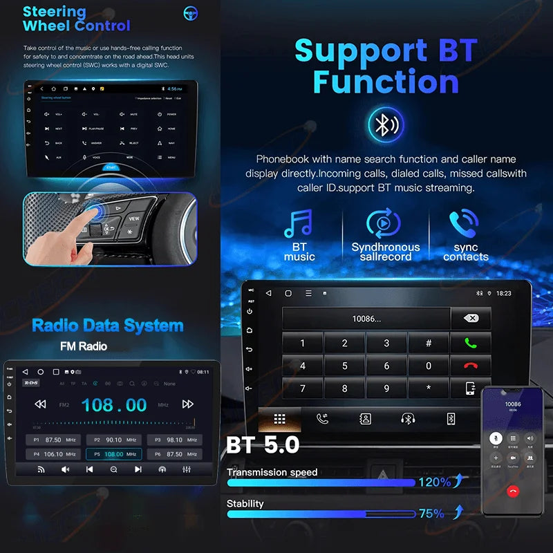 Universal 2-DIN Android 13 Car Stereo (7"/9"/10", 64GB) — CarPlay, Android Auto, GPS, WiFi