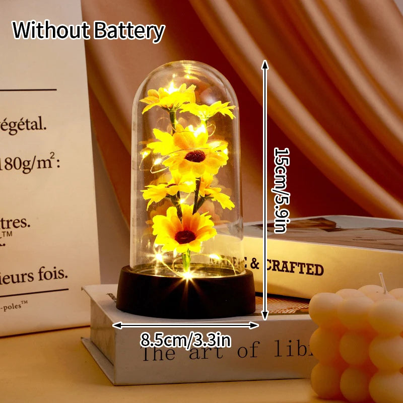 Artificial Rose Flowers Eternal Rose LED Light Foil Flower in Glass Cover Simulation Rose Flower Christmas Teachers' Day Gifts