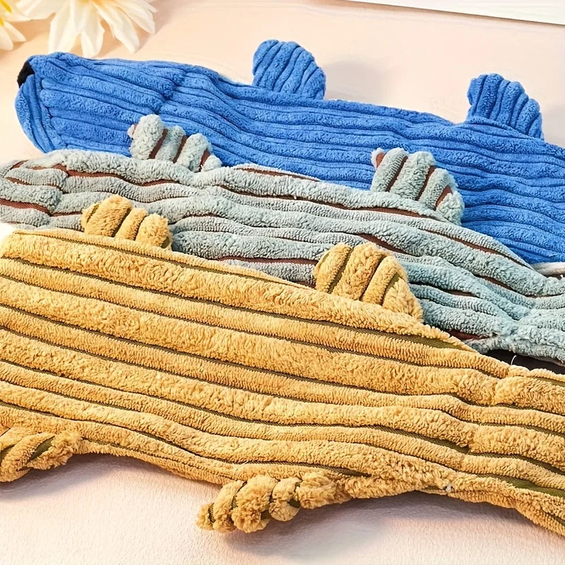 Squirrel‑Shaped Pet Dog Toy Corduroy Plush Squeaky Chew Toy No Stuffing Design Bite‑Resistant Stress Relief Interactive Play Toy