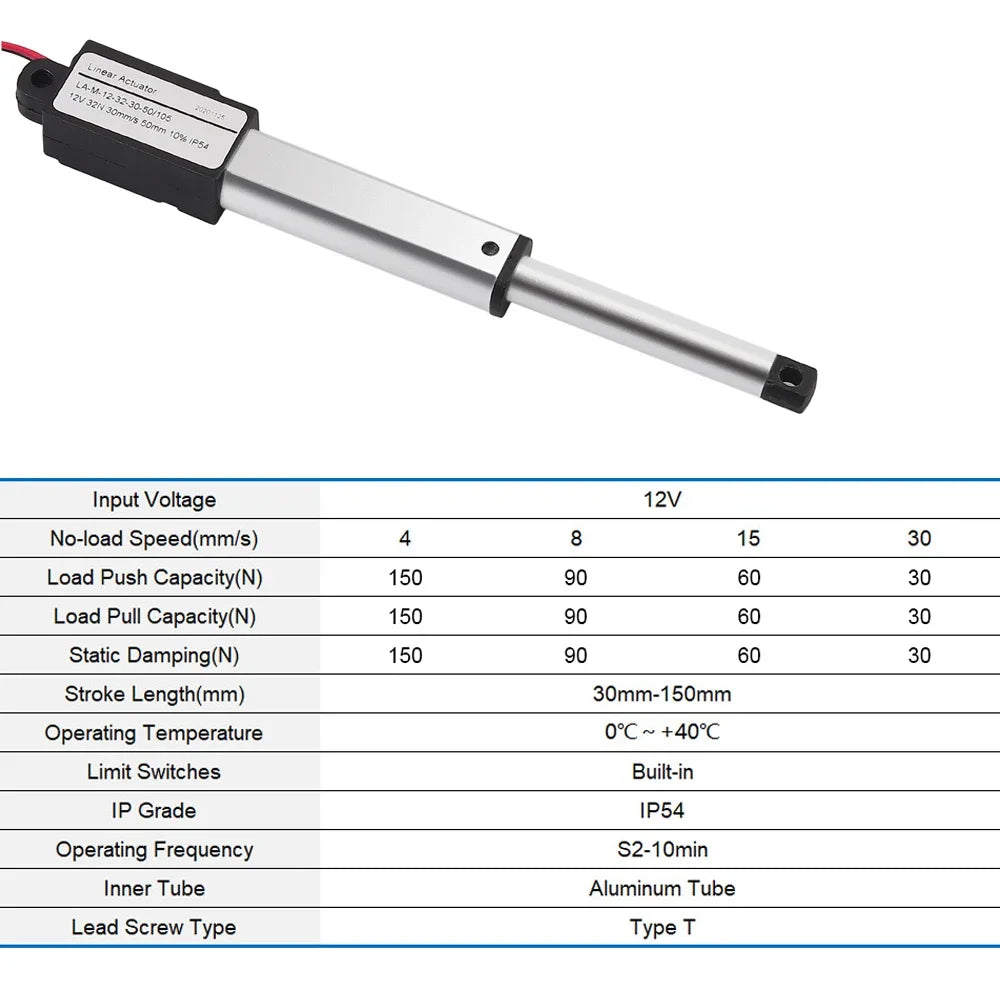 32N 3.2kg Fast Speed Mirco Linear Actuator DC12V  Electric Linear Actuator Motor Drive 30mm/s 15mm/s 8mm/s Mini Push Rod Putter