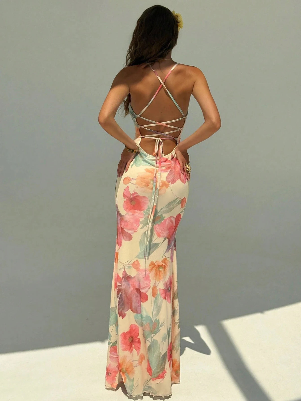 Women's floral tie-back maxi slip dress — view 9 of 12