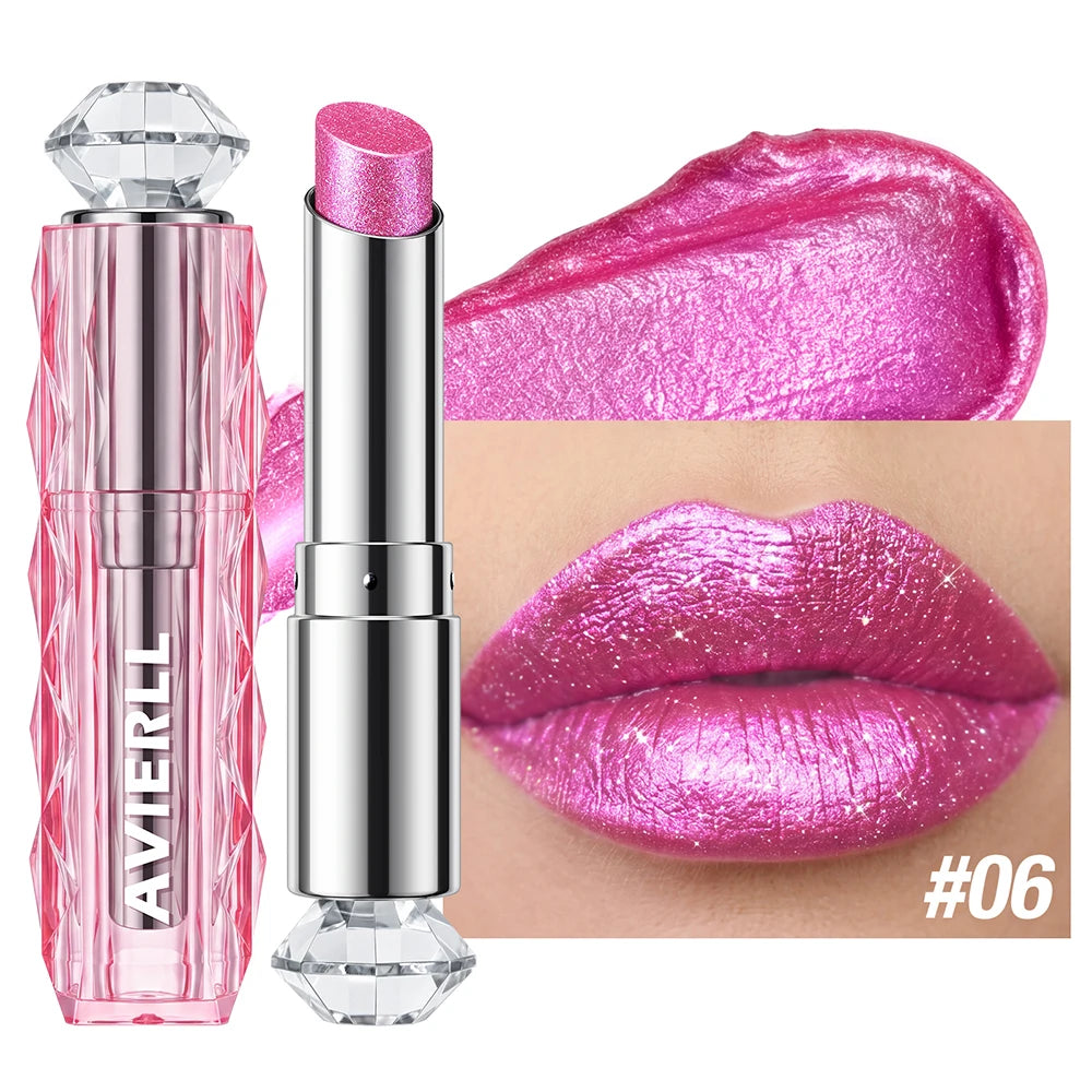6 Colors Glitter Lipstick Hydrating Red Pink Sparkling Shine Lip Color Highly Pigmented Lip Tints Metallic Finish Lip Makeup