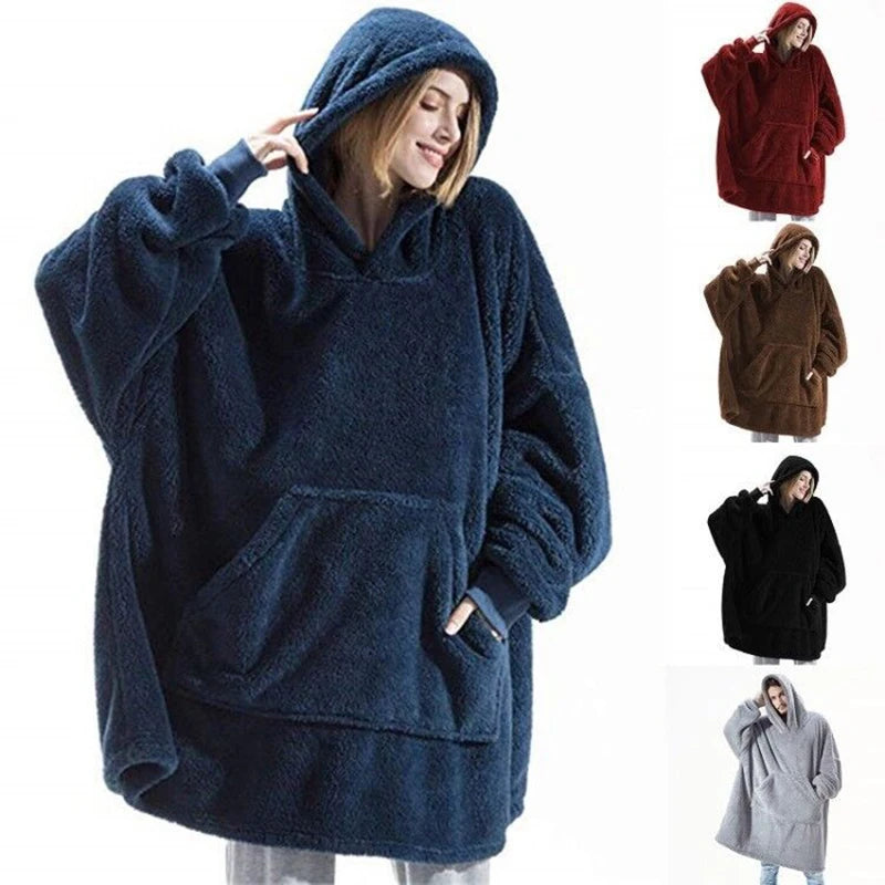 Women's Double-Sided Fleece Hoodie Blanket, Oversized