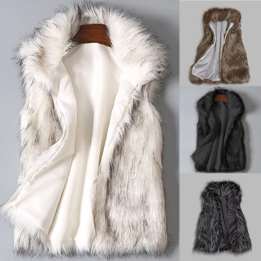 Women's Faux Fur Vest Coat - Stand Collar Sleeveless Winter Jacket - photo 2