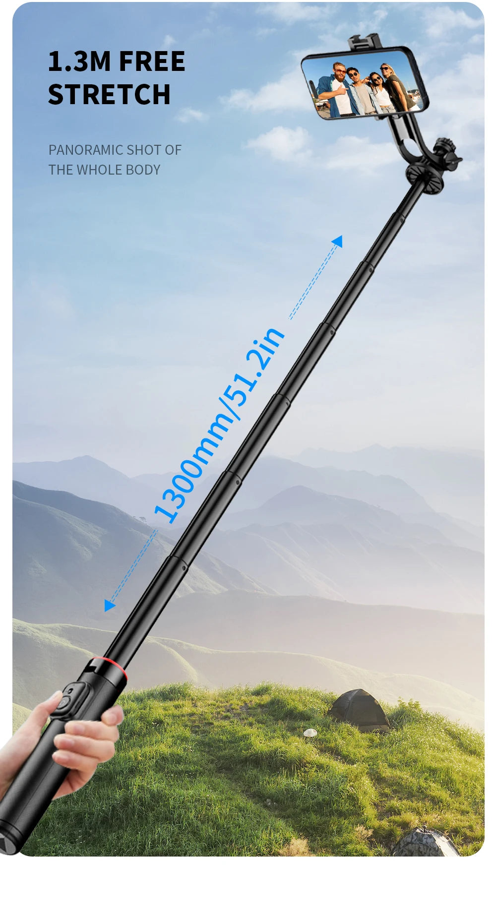 Magnetic Selfie Stick Tripod for iPhone 12-16 Pro Max Travel Stand with Magsafe Phone Clamp for Android Smartphone