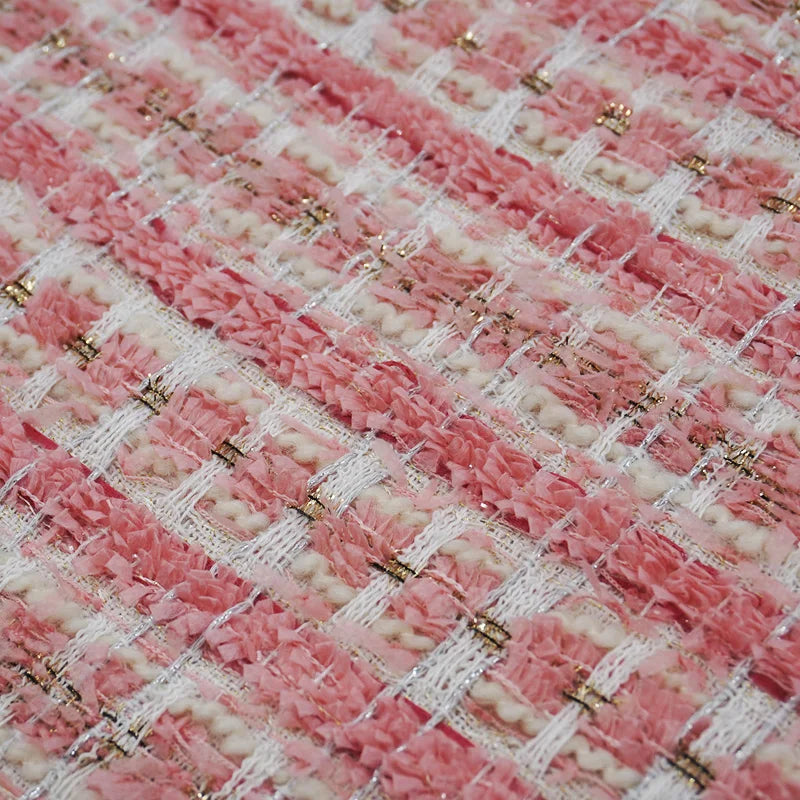 Tweed Fabric for Coat, Pink, Golden Thread, Glitter Cloth, Diy