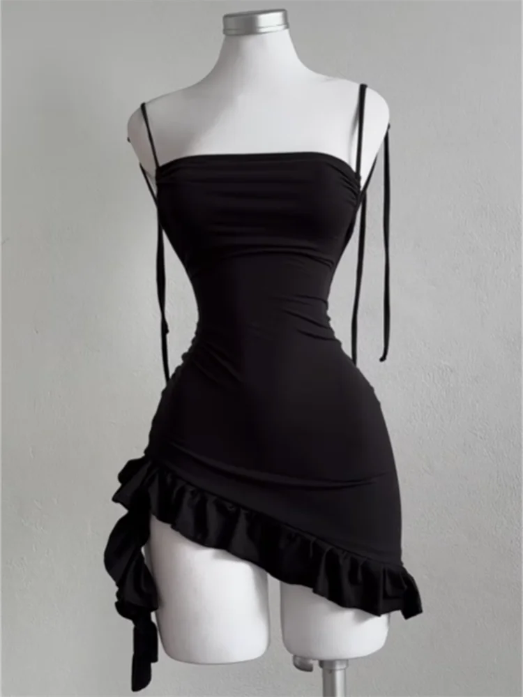 Women's Backless Ruffle Mini Dress — Lace-Up Bodycon Y2K Party Sundress