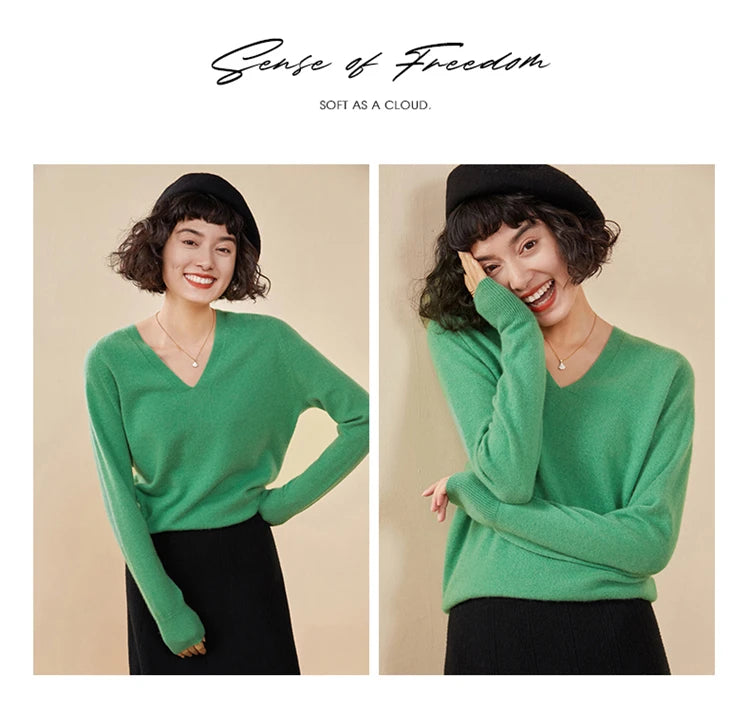 Women's Cashmere V-Neck Sweater, Knit Pullover