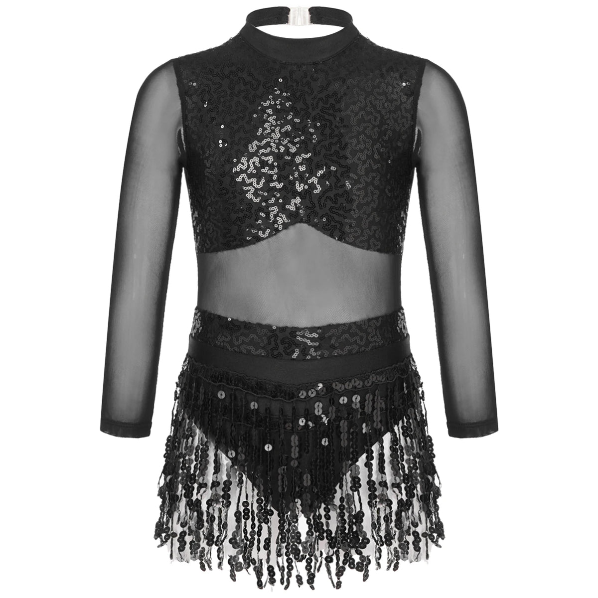 Girls sequin tassel Latin leotard dress