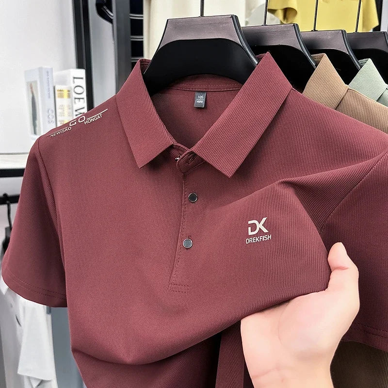 Men's Polo Tee - Chest Embroidery, Seamless Breathable Stretch
