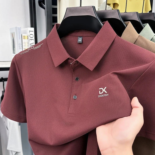 Men's Polo Tee - Chest Embroidery, Seamless Breathable Stretch