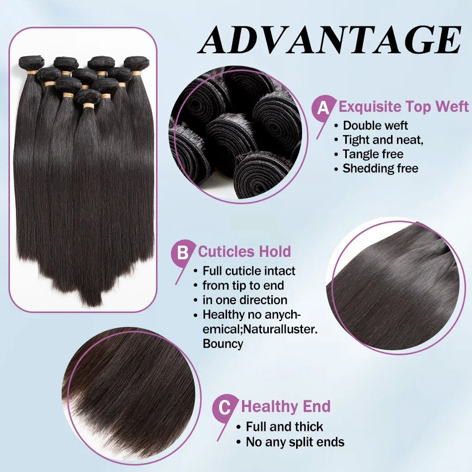 Rosabeauty Brazilian Remy Human Hair Bundles – Straight 30-40 Inch
