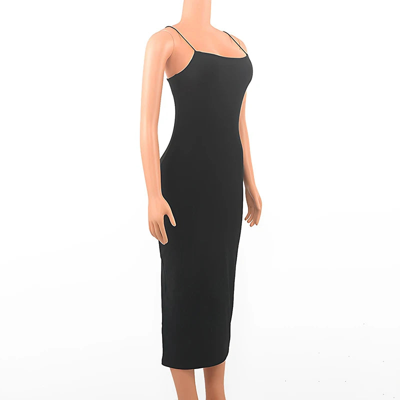 Summer New Strap Dresses Solid Sexy Women Streetwear Sheath Sleeveless Bodycon Dress Casual  Elegant Party Ankle-Length Dresses