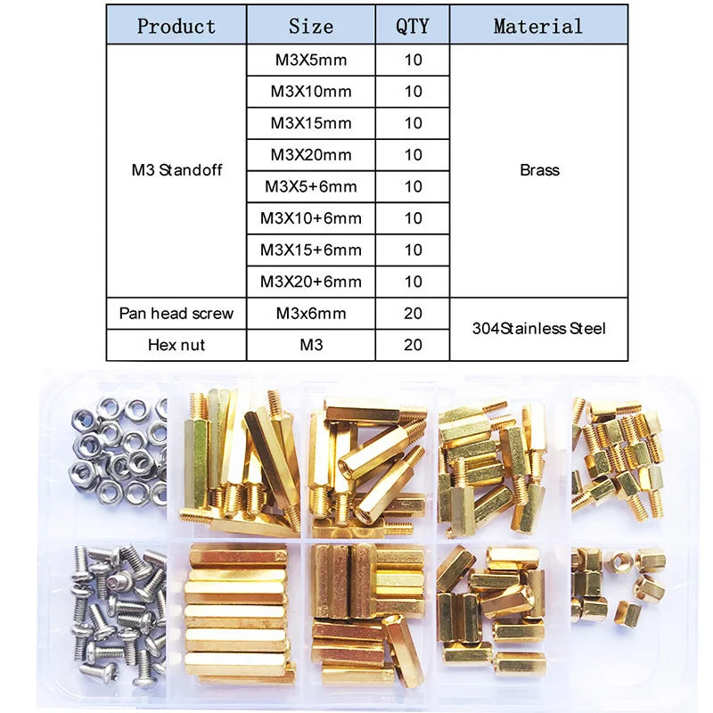 M3 Hex Brass Standoff with Brass Screw Nut Kit PCB Motherboard Standoff Spacer Screw Nut Thread Pillar Mount Male Female Spacer