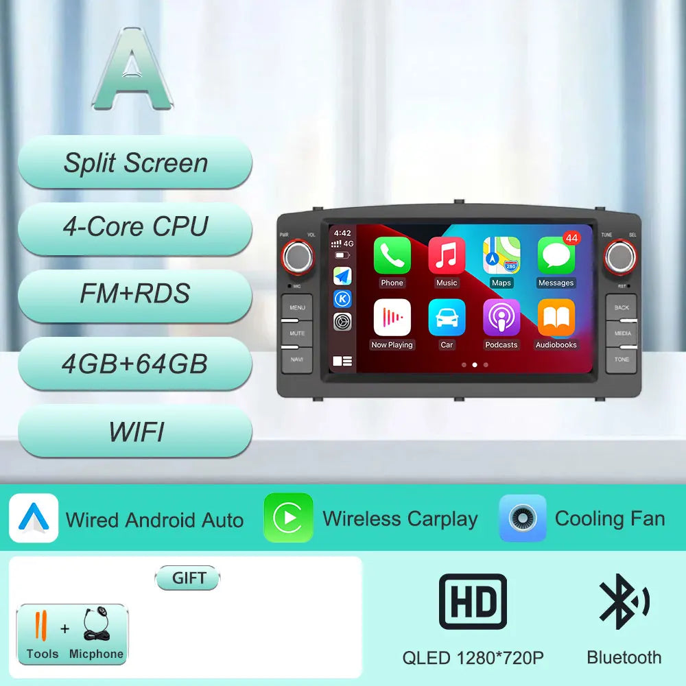 7"Android Car Radio for Toyota Corolla E120 2003-2006 Wireless CarPlay Android Auto GPS WiFi BT FM HD Touch Screen Stereo Player