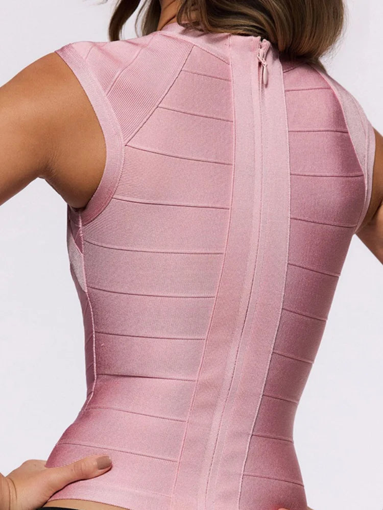 Women's Bandage Elastic Tight Vest Solid Deep V Neck Tank Top Sleeveless Zipper Blouse 2026 New Lady Spring Summer Party Tees