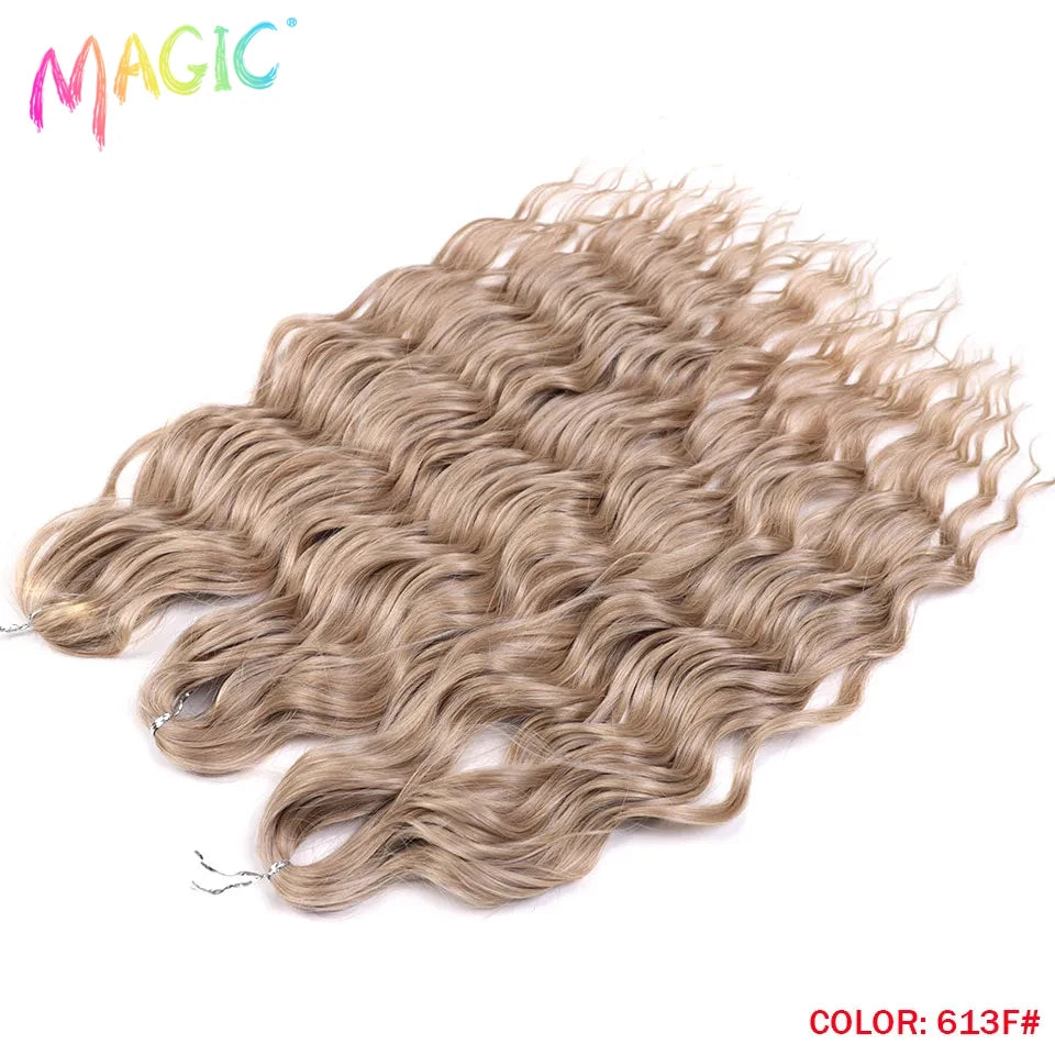 Anna Synthetic Hair 24 Inch Water Wave Braiding Hair Extensions Ombre Blonde Deep Wave Afro Curl Twist Crochet Hair for Women