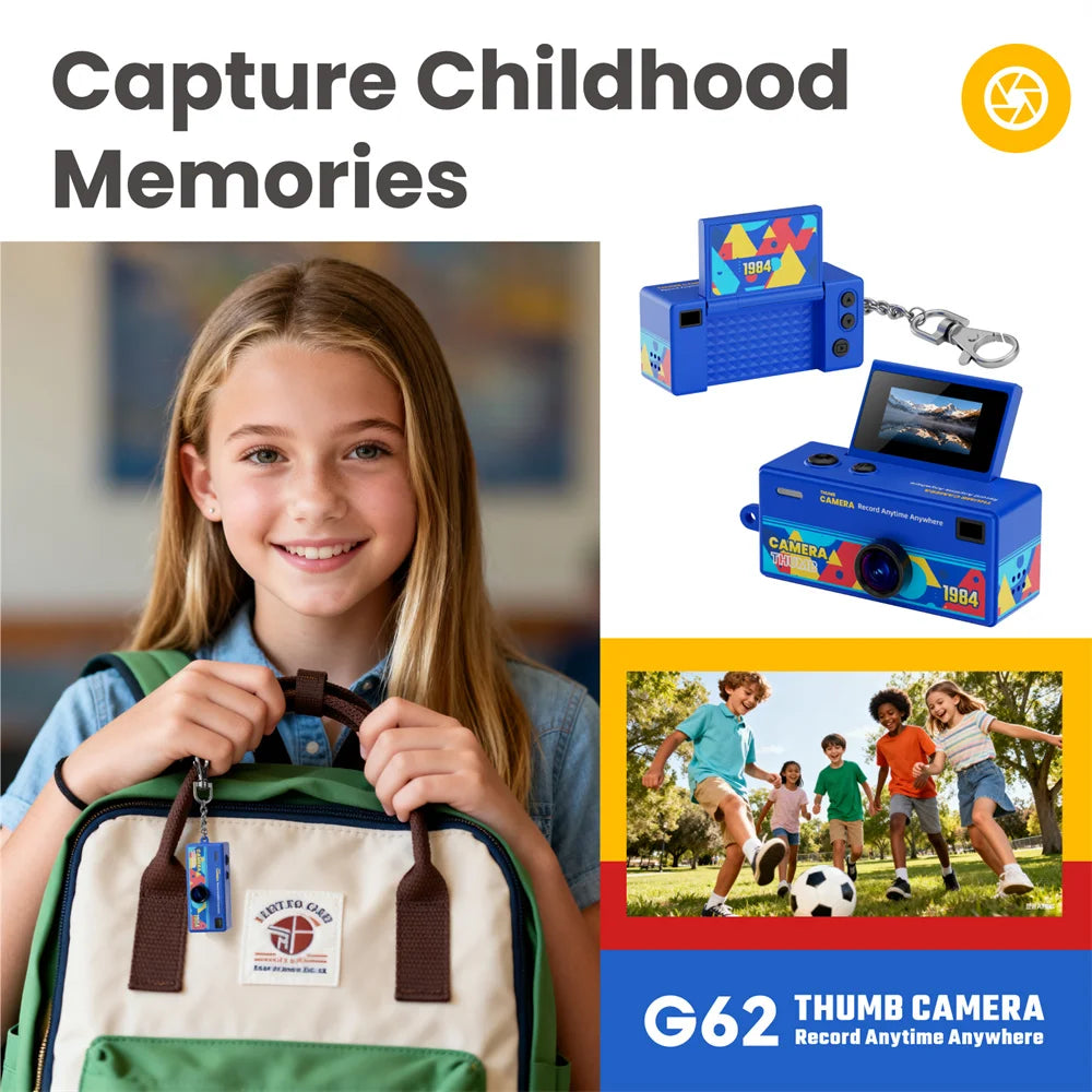 G62 Retro Keychain Camera — 1080P Kids' Camera with Flash