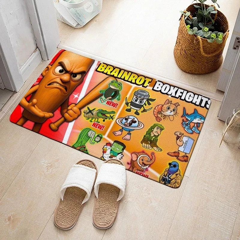 Brainrot Boxfights Cartoon Floor Mat – Shark, Crocodile & Plane TikTok Meme Rug | Home Decoration