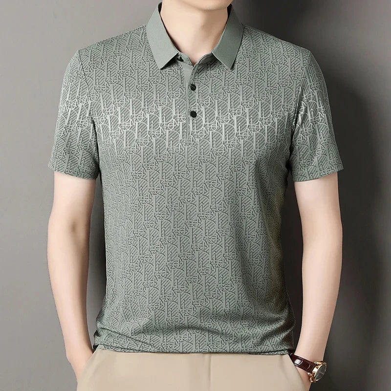 Men's Embossed Letter Polo - Lightweight Breathable Mesh, Lapel