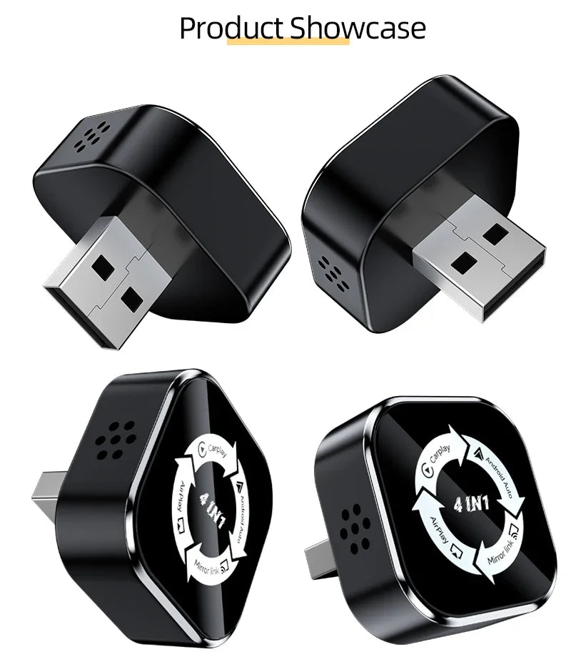 4-in-1 Bluetooth Wireless Carplay Adapter Android Auto Connect Airplay Mirror Link Screen Plug and Play for Apple and Android