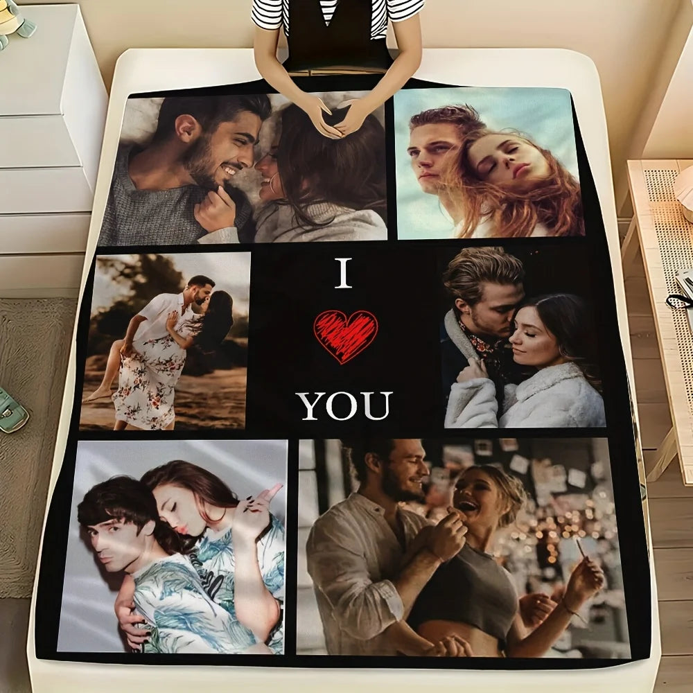 Custom Couple Photo Flannel Blanket, Personalized Gift