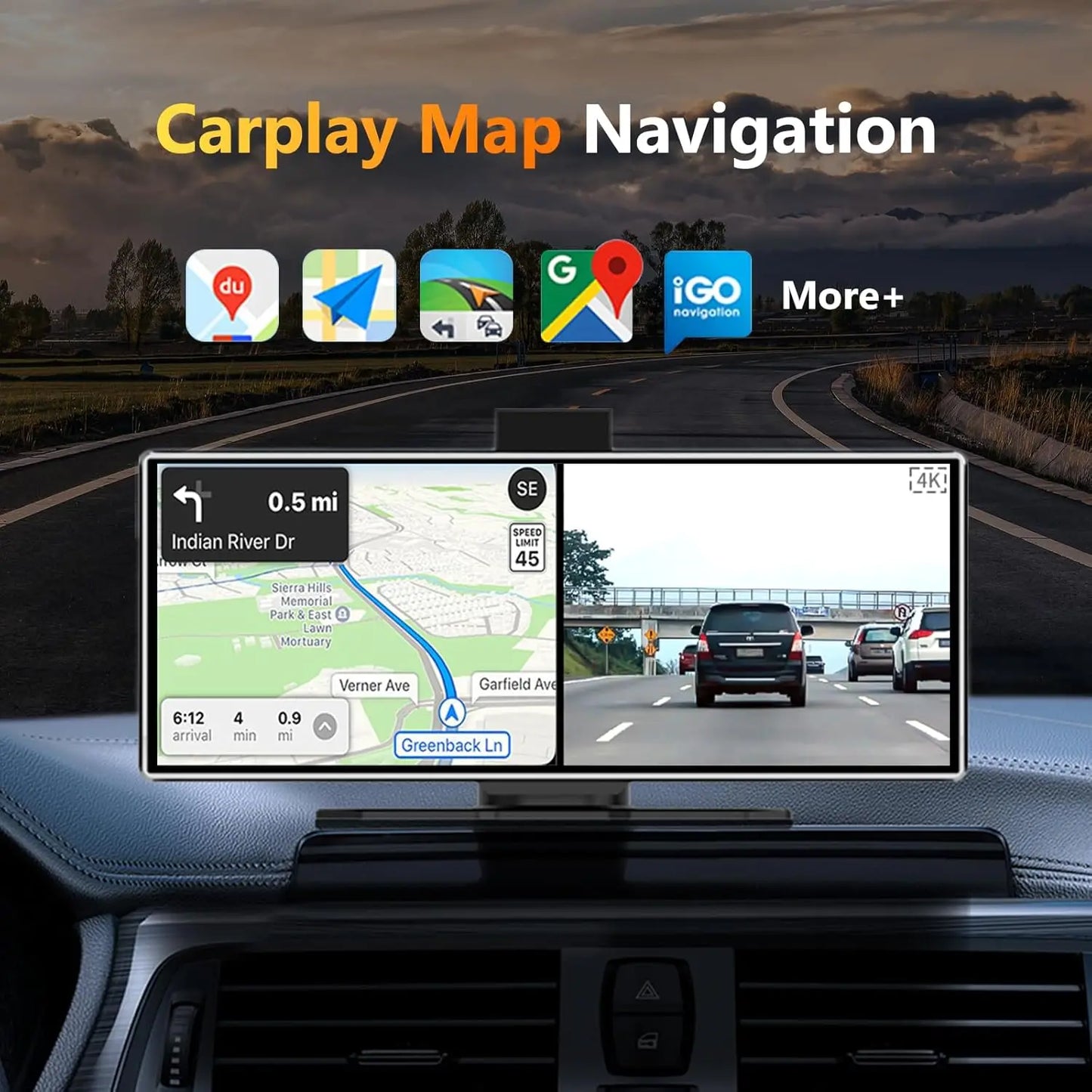 11.26 inch 4K Dash Cam Wireless Carplay Android Auto Fashionable Silver Border Car DVR GPS Navigation Video Recorder Dashboard