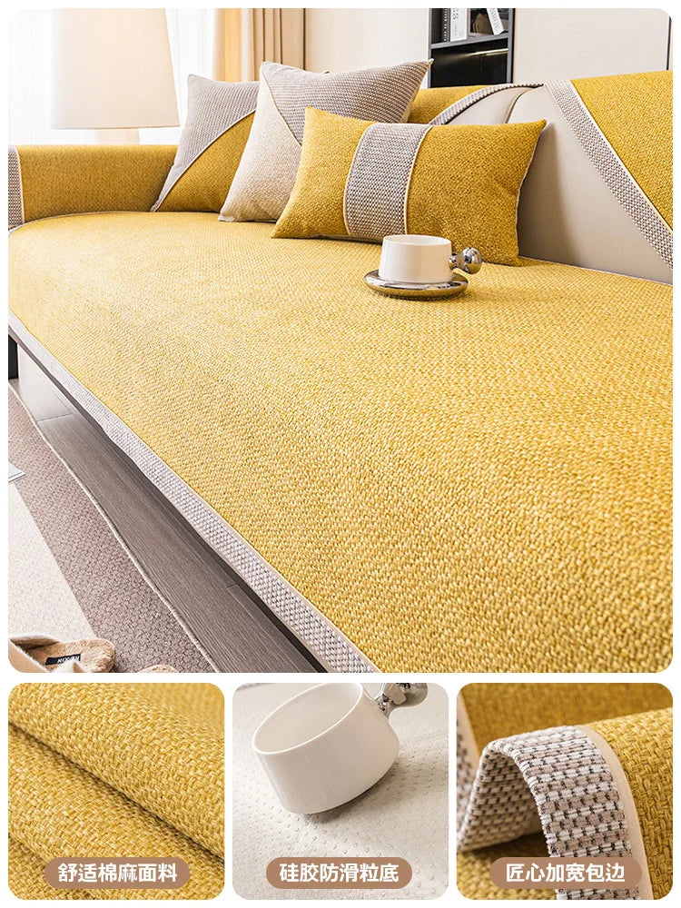 Woven Cotton and Linen Sofa Cushion for All Seasons Universal Non-slip Sofa Cover Cover New 2026 Backrest Cover Cloth Towel