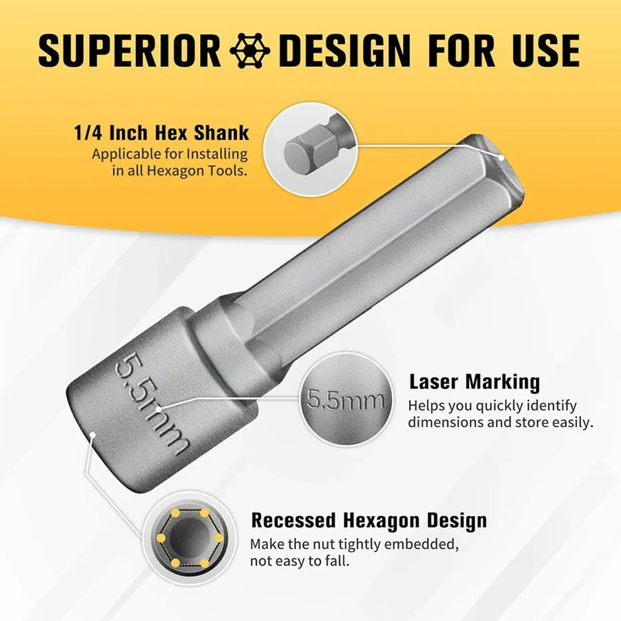 9 Pieces/14 Pieces Strong Socket Hex Wrench Hexagonal Handle Screwdriver Socket Extension Rod Pneumatic Screwdriver Insert