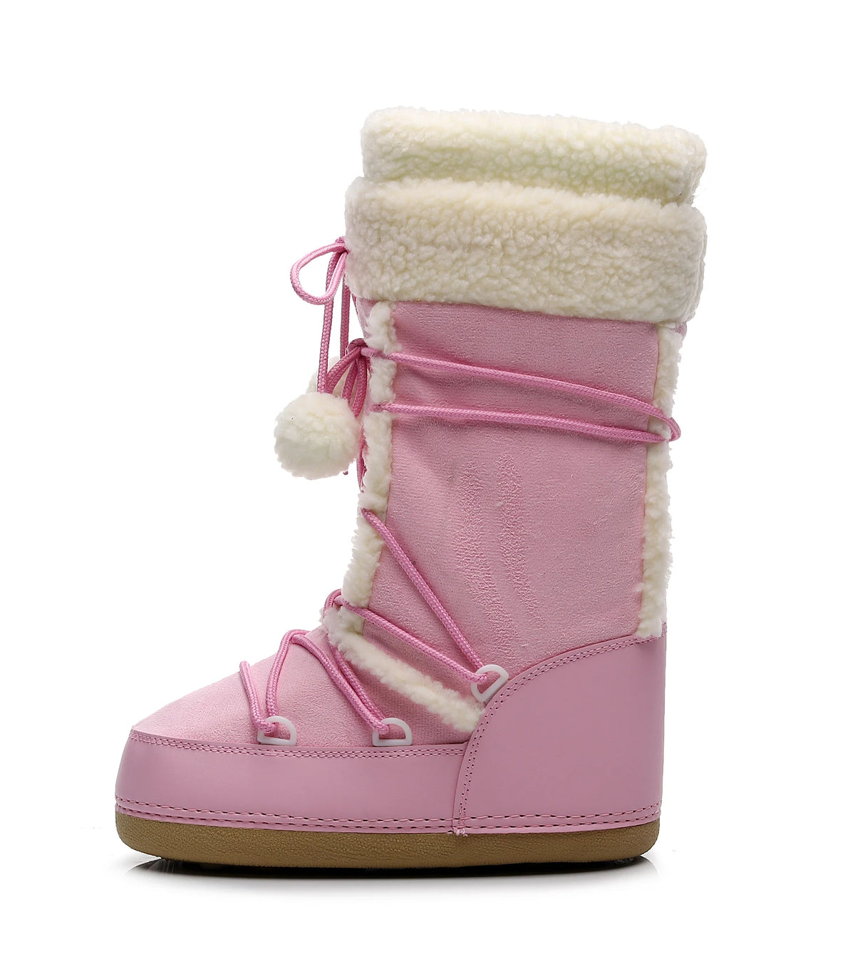 Women's Pink Plush Lace-Up Snow Boots, Platform