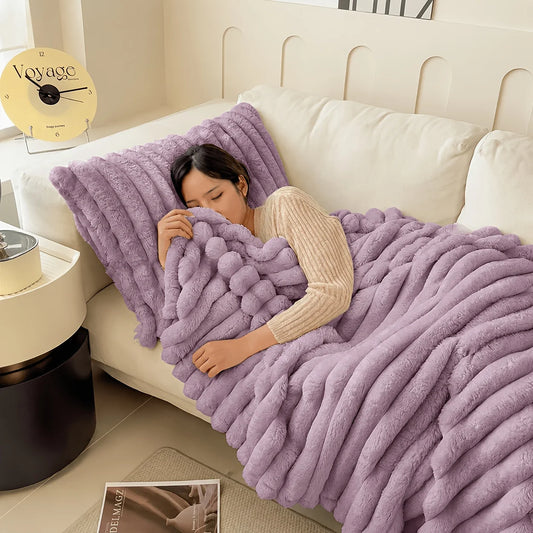 Solid Color Fleece Throw Blanket - Soft Nap Blanket for Office and Sofa