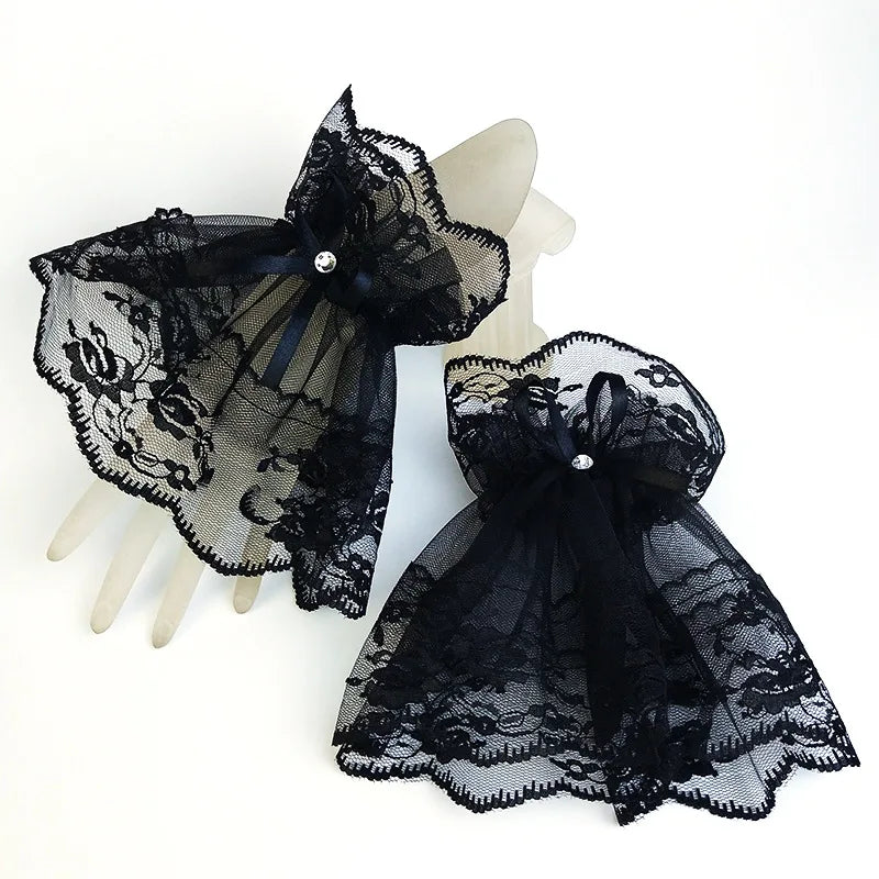 1 Pair Women Lolita Jk Lace Fingerless Gloves Black Gothic Fake Sleeves Trendy Elastic Long Lace Arm Sleeves Clothes Decoration