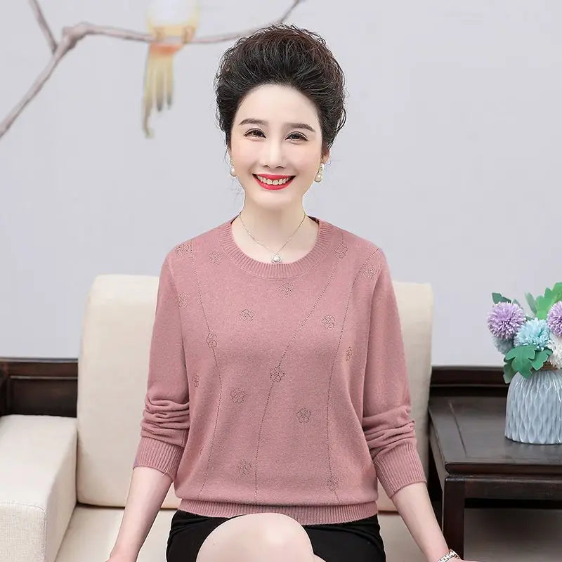 Sweater Women Trends 2025 Loose Long Sleeve Knitwear Tops Middle Aged Mother Pullover Blouse Spring Autumn Female Clothing