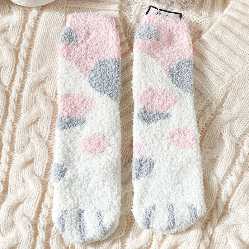 Women's Cat Paw Coral Velvet Socks